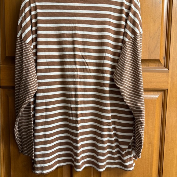 Maurices Brown and White Striped Long Sleeve Tee PTP 24 - Picture 2 of 3